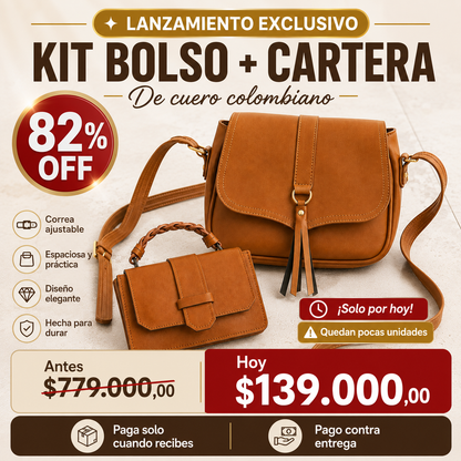 Bolso + Cartera de Cuero - Kit Lanzamiento Exclusivo 2026 - (Con 82% de Descuento HOY!)